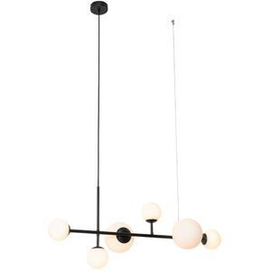 Moderne hanglamp zwart met mat glas 6-lichts - Monaco