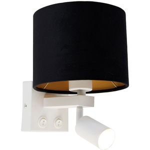 Wandlamp wit met leeslamp en kap 18 cm zwart - Brescia