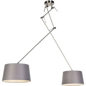 Hanglamp zwart met linnen kappen donkergrijs 35 cm 2-lichts - Blitz