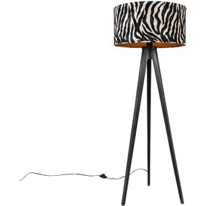 Vloerlamp tripod zwart met kap zebra 50 cm - Tripod Classic