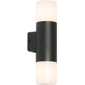 Buiten wandlamp zwart met opale kap 2-lichts IP44 - Odense