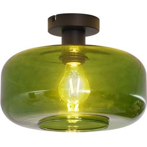 Retro plafondlamp zwart met groen glas - Bizle