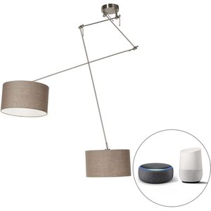 QAZQA Smart hanglamp staal met kap 35 cm taupe incl. 2 Wifi A60 - Blitz