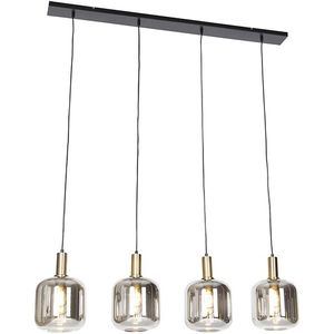 Design hanglamp zwart met goud en smoke glas 4-lichts - Zuzanna