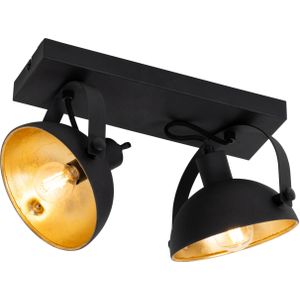 Industriële plafondlamp zwart met goud 2-lichts verstelbaar - Magnax