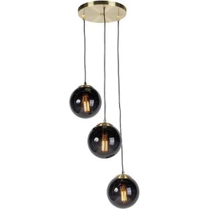 Hanglamp woonkamer, art deco, modern, drie zwarte glazen bollen bij elkaar, zithoek, bijzettafel