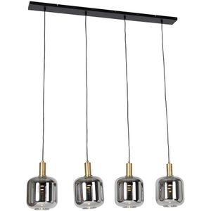 Hanglamp zwart met goud en smoke glas incl. 4 PUCC - Zuzanna