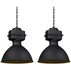 Set van 2 industriële hanglampen klein mat zwart - Sicko