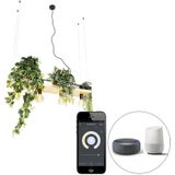 Smart hanglamp zwart met hout 4-lichts incl. Wifi G95 - Shelf