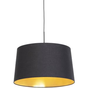 QAZQA combi - Klassieke Hanglamp met kap - 1 lichts - Ø 500 mm - Zwart Goud - Woonkamers-sSlaapkamers-sKeuken