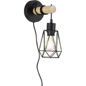 Landelijke wandlamp zwart met hout - Dami Frame