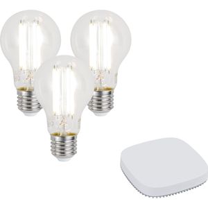 Set van 3 smart E27 dimbare LED lampen A60 7W 806LM 2700-6500K incl. Zigbee Smart Hub
