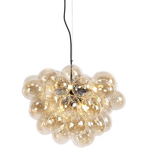 Art Deco hanglamp zwart met Amber glas 8-lichts - Uvas