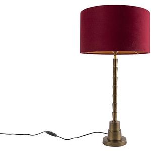 Art Deco tafellamp brons velours kap rood 35 cm - Pisos