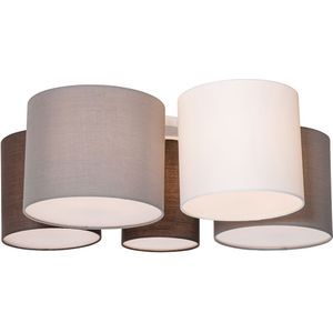 Plafondlamp wit grijs en bruin 5-lichts - Multidrum