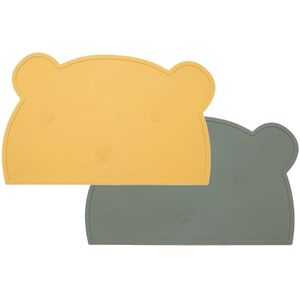 Dutsi - 2-Pack Siliconen Placemat Baby Beertje - Mosterdgeel & Sage