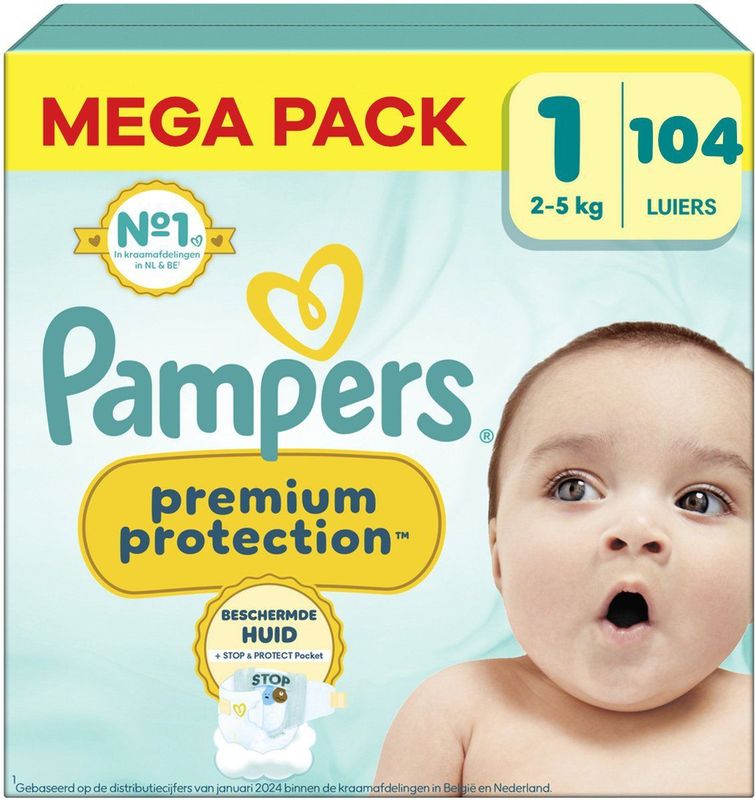 Pampers - Premium Protection - Maat 1 - Mega Pack - 104 stuks - 2/5 KG