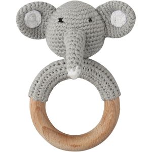 Dutsi - Houten Bijtring & Rammelaar - Met Gebreid Dierenfiguurtje - Ø 7 cm - Olifant