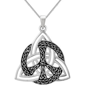 Zilveren ketting met hanger, triquetra en peace teken