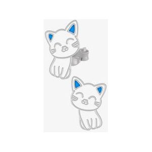 Zilveren oorstekers, wit katje met blauwe oortjes