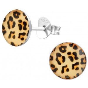 Zilveren oorstekers, rond, luipaardprint