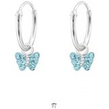 Zilveren oorringen met hanger, blauwe vlinder met kristallen