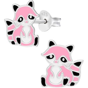 Zilveren oorstekers, schattige roze wasbeer