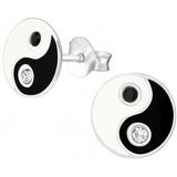 Zilveren oorstekers, yin yang, met onyx en kristal