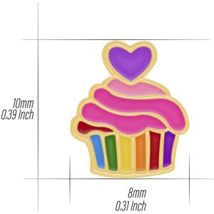 Gold plated oorstekers, cupcake in regenboog kleuren en hartje