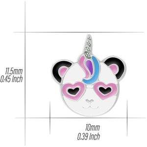 Zilveren oorringen met hanger, panda-eenhoorn met roze hartjesbril