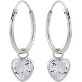 Zilveren oorringen met hanger, hartvormige cubic zirkonia steen kleur kristal