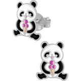 Zilveren oorstekers, panda met ijsje