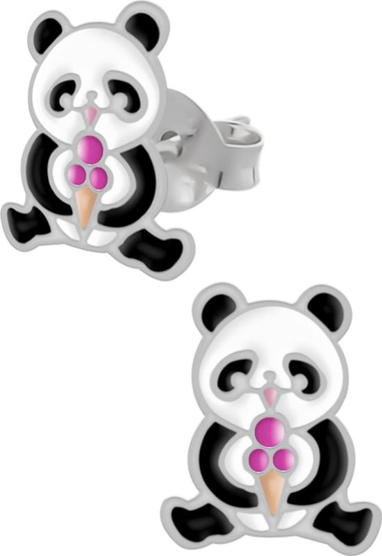 Zilveren oorstekers, panda met ijsje
