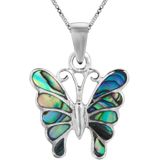 Zilveren ketting met hanger, vlinder met vleugels van Abalone