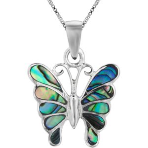 Zilveren ketting met hanger, vlinder met vleugels van Abalone