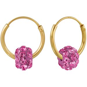 Gold plated oorringen met roze kraal en kristallen