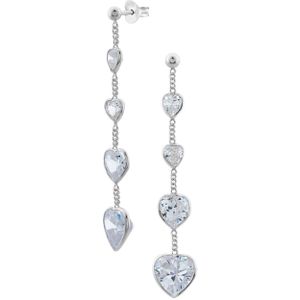 Zilveren oorstekers met hanger, knopje met vier kristallen hartjes