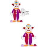Zilveren oorstekers, clown in rood, paars en oranje clownspak