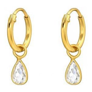 Gold plated oorringen met hanger, druppel van zirkonia
