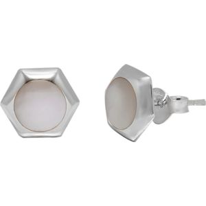 Zilveren oorstekers, zeshoekig met ronde natuursteen