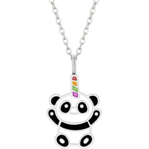 Zilveren ketting, panda met gekleurde hoorn