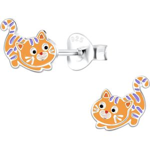 Zilveren oorstekers, oranje kat met paarse strepen