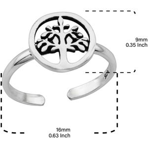 Zilveren teenring, cirkel met levensboom