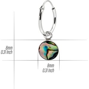 Zilveren oorringen met hanger, rond met abalone