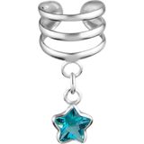 Zilveren ear cuff met hanger, ster in verschillende kleuren