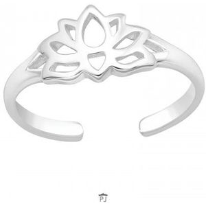 Zilveren teenring, opengewerkte lotusbloem