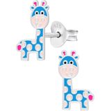 Zilveren oorstekers, blauwe giraf met roze vlekken