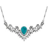 Zilveren ketting, Turkoois of Turquoise steen met sierlijke bewerkingen