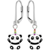 Zilveren oorhangers, panda met gekleurde hoorn