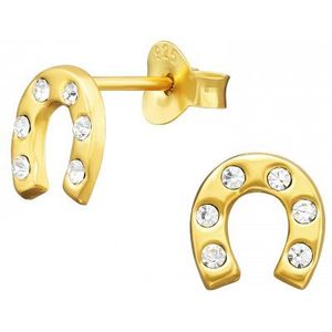 Gold plated oorstekers, hoefijzers met kristallen